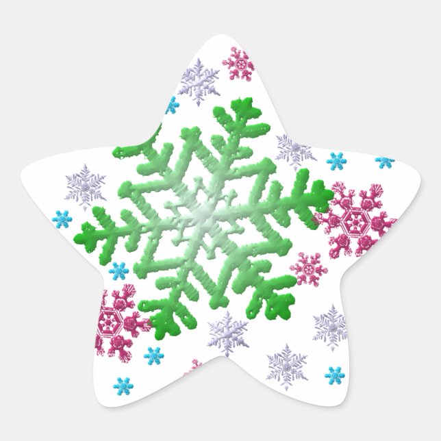 Burgundy Blue Green & Silver Snowflakes Stern-Aufkleber (Vorderseite)