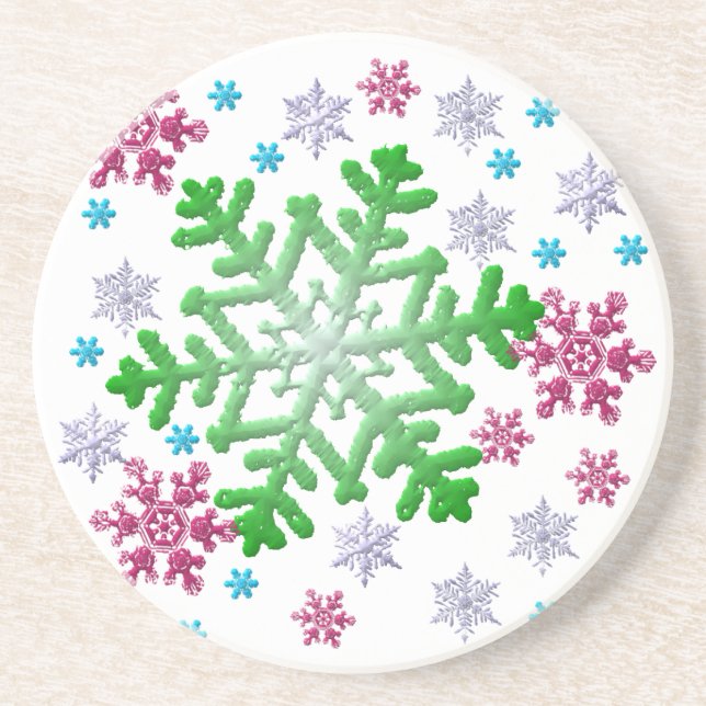 Burgundy Blue Green & Silver Snowflakes Untersetzer (Vorne)