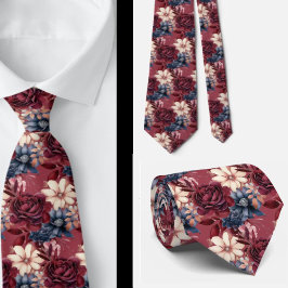 Burgundy Blue Periwinkle Blush Pink Floral Krawatte