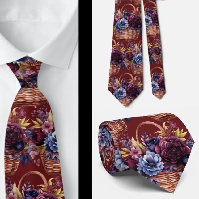 Burgundy Blue Periwinkle Blush Pink Floral Krawatte (Von Creator hochgeladen)