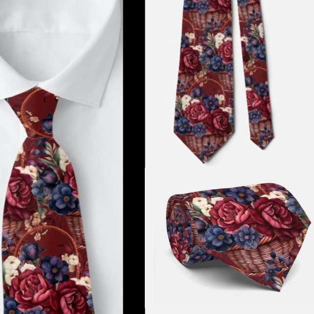Burgundy Blue Periwinkle Blush Pink Floral Krawatte (Von Creator hochgeladen)