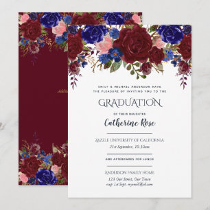 Burgundy Blue Pink Abschluss Zeremonie + Empfang Einladung