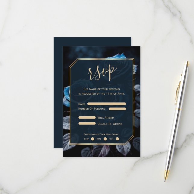 Burgundy Blue Rose Hochzeit RSVP Karte (Vorderseite/Rückseite Beispiel)