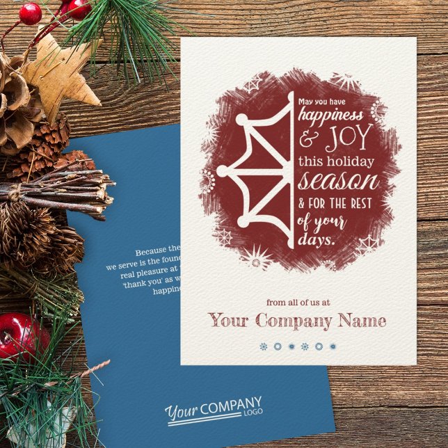 Burgundy & Blue Snowflake Business Holiday Card Einladung (red and blue company holiday greeting cards)