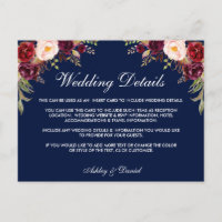 Burgundy Blues Hochzeitdetails Beipackkarte W