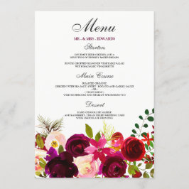 Burgundy Blume Bloral Elegante Hochzeit Menükarte