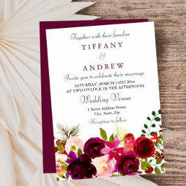Burgundy Blume Bloral Elegante Sommerhochzeit Einladung