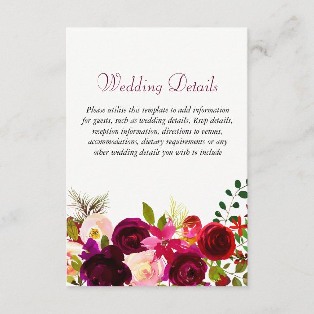 Burgundy Blume Blumengestein Details zu Hochzeiten Begleitkarte (Vorderseite)