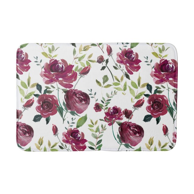 Burgundy-Blume | Blumenmuster Badematte (Vorderseite)
