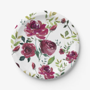 Burgundy-Blume   Blumenmuster Pappteller