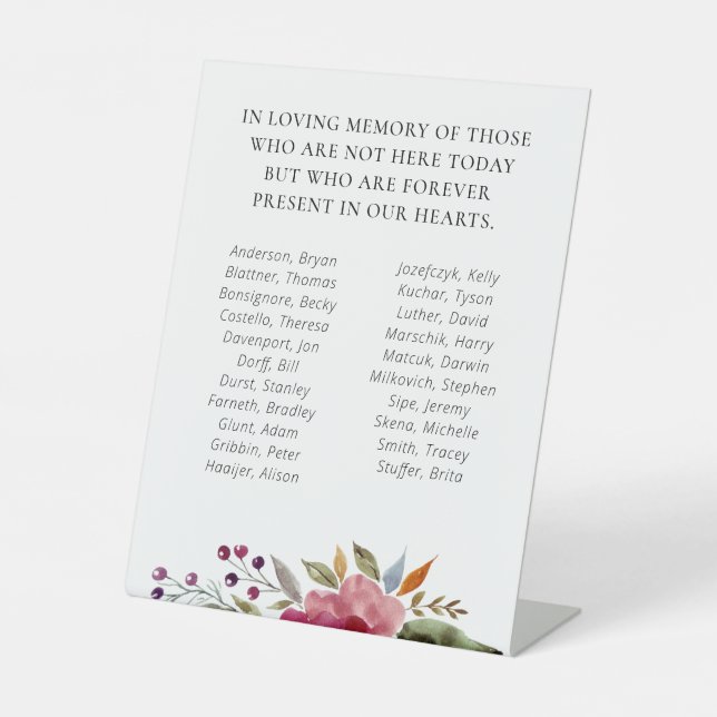 Burgundy Blume Class-Wiedersehen-Memorial-Namen Sockelschild (Vorderseite)