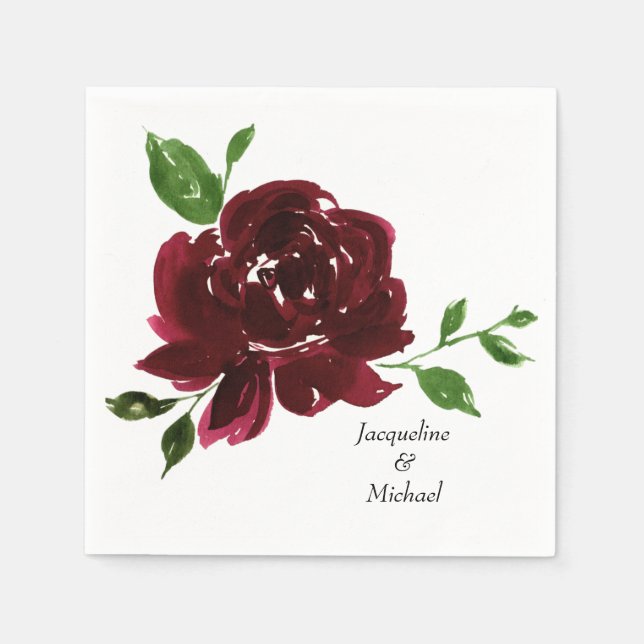 Burgundy Blume Custom Couple Names Wedding Serviette (Vorderseite)
