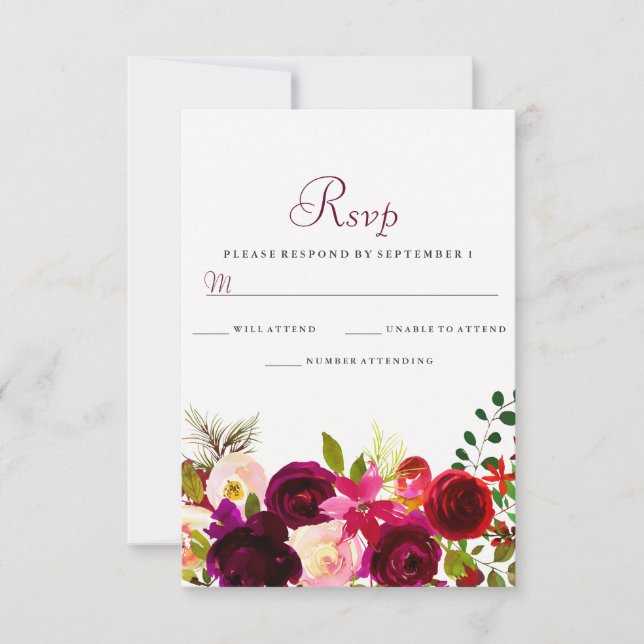 Burgundy Blume Floral Elegante Hochzeit UAWG RSVP Karte (Vorderseite)