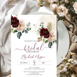 Burgundy Blume Glitzer Glass Bridal Luncheon Einladung