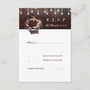 Burgundy Blume Lanter Rustic Wedding RSVP Card Karte