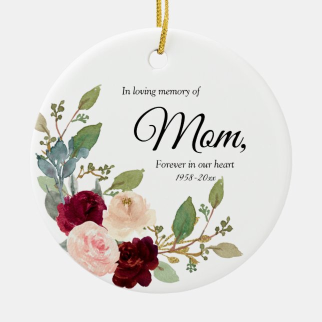 Burgundy Blume lieben das Gedächtnis der Mama Keramik Ornament (Vorne)