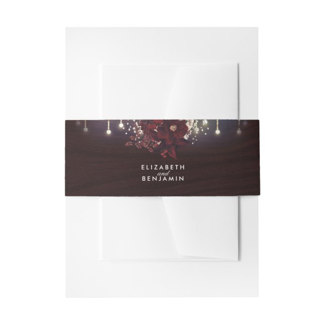Burgundy Blume Rustikale Strandlichter Hochzeit Einladungsbanderole (Vorderseite Beispiel)