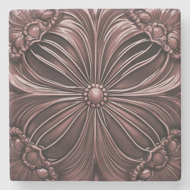 Burgundy Blume Stone Untersetzer (Vorderseite)