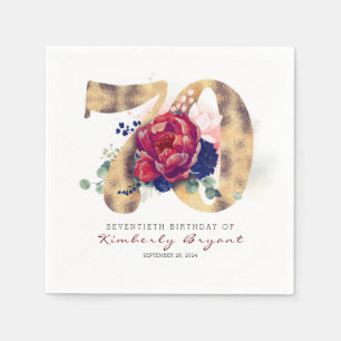 Burgundy Blume und Goldtypografie 70. Geburtstag Serviette