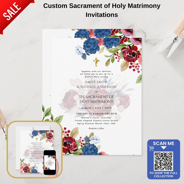Burgundy Blumen Katholische Hochzeit der Messe Einladung (Von Creator hochgeladen)