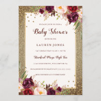 Burgundy Blumen Sparkle Gold Baby Dusche laden