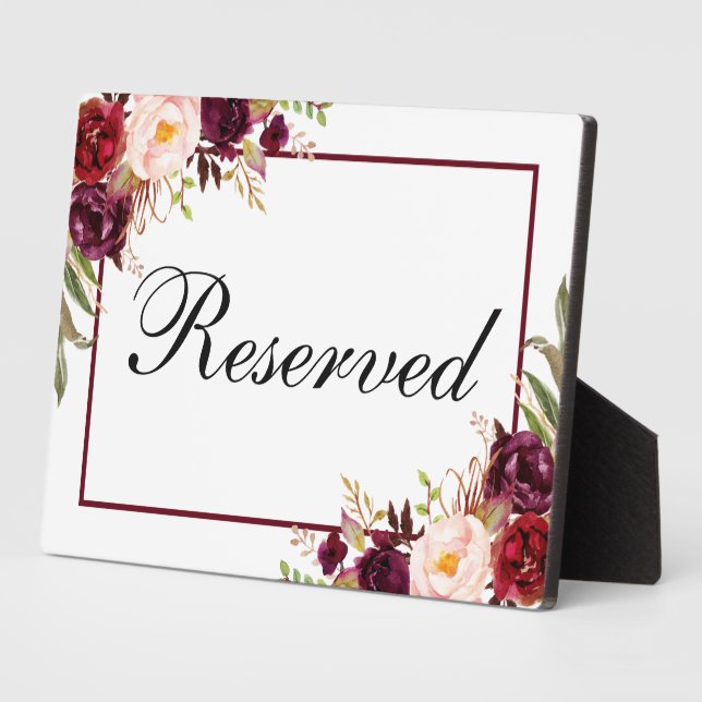 Burgundy Blumentisch reserviert Hochzeitstisch 12x Fotoplatte (Seite)