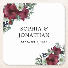 Burgundy Blumenweihnachtsthema Winter Wedding Rechteckiger Pappuntersetzer