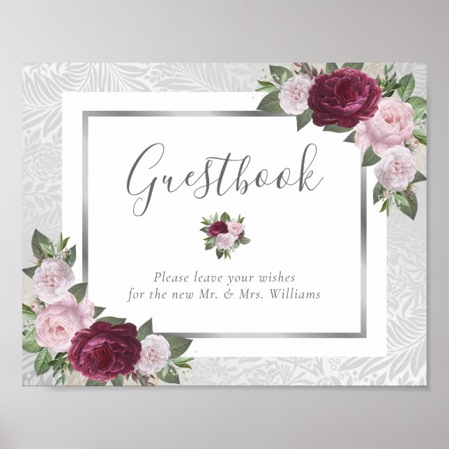 Burgundy Blush Argent Mariage Livre d'or Signal (Devant)