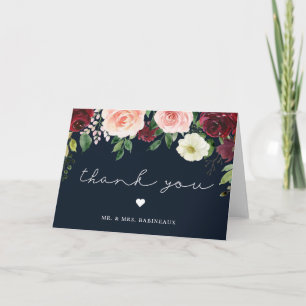 Burgundy Blush Bloral Blue Wedding Danke Karte