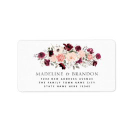 Burgundy Blush Bloral Bridge & Groom-Adresse Adressaufkleber