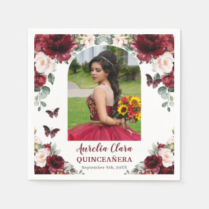 Burgundy Blush Bloral Butterfly Quinceañera Foto Serviette