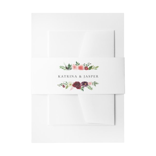 Burgundy Blush Bloral Frame Wedding Einladungsbanderole (Vorderseite Beispiel)