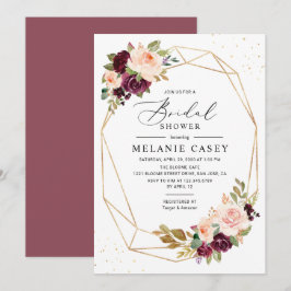 Burgundy Blush Bloral Gold Geometric Brautparty Einladung