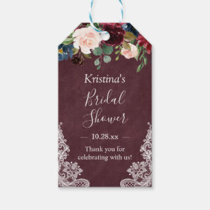 Burgundy Blush Bloral Lace Rustikales Brautparty Geschenkanhänger