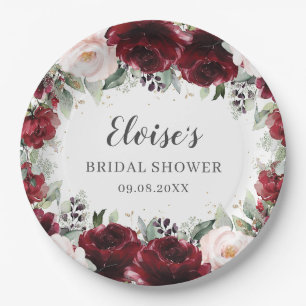 Burgundy Blush Bloral Wedding Bridal Babydusche Pappteller
