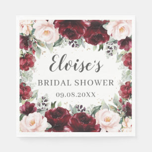 Burgundy Blush Bloral Wedding Bridal Babydusche Serviette