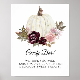 Burgundy Blush Bloral White Pumpkin Candy Bar Sign Poster