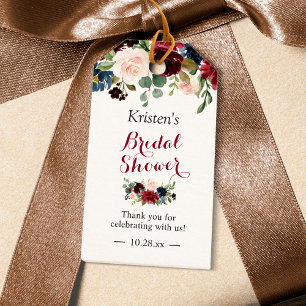 Burgundy Blush Blue Floral Brautparty Gefallen Geschenkanhänger