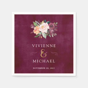 Burgundy Blush   Blumenhochzeit Serviette