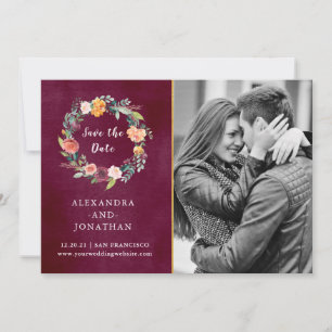 Burgundy Blush   Blütengold mit Foto Save The Date