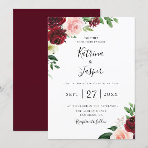 Burgundy Blush Botanal Floral Faire-part de mariag