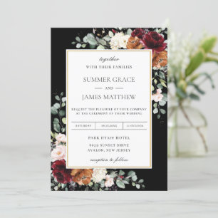 Burgundy Blush Burnt Orange Ivory Floral Wedding Einladung