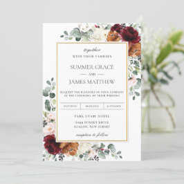 Burgundy Blush Burnt Orange Ivory Floral Wedding Einladung