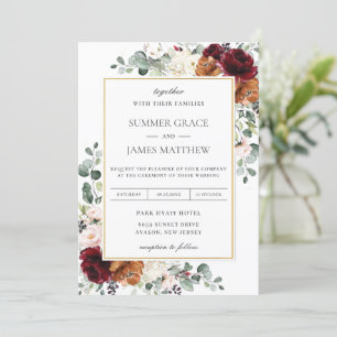 Burgundy Blush Burnt Orange Ivory Floral Wedding Einladung