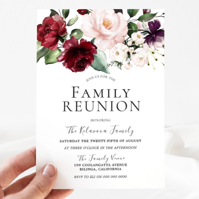 Burgundy Blush Cream Watercolor Family Wiedersehen Einladung (Von Creator hochgeladen)
