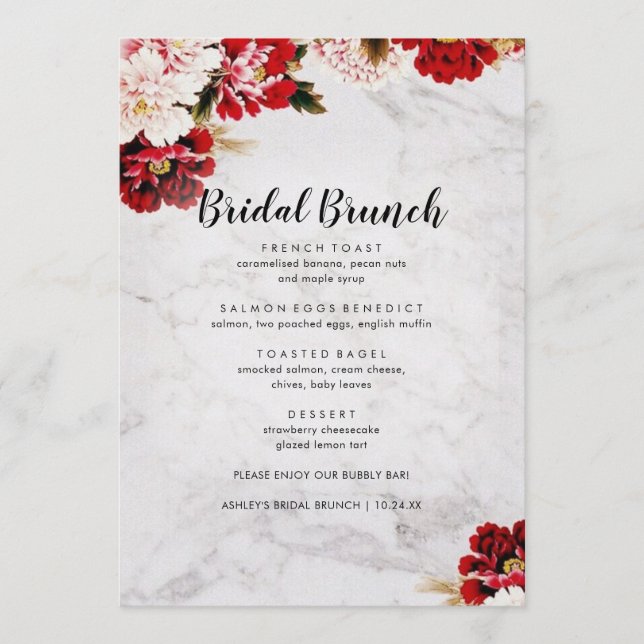 Burgundy Blush Elegantes Bridal Brunch Menü Menükarte (Vorderseite)