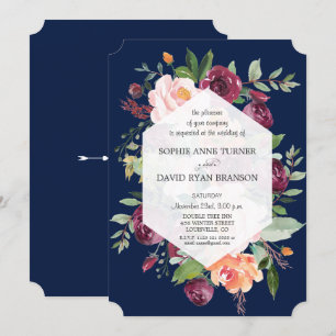 Burgundy Blush Elfenbein Dark Blue Wedding Einladung