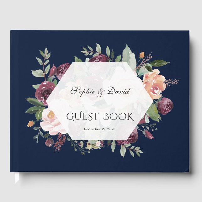 Burgundy Blush Elfenbeinblauer Hochzeit der Blauen Gästebuch (Vorderseite)