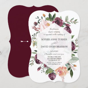 Burgundy Blush Elfenbeinblume Geometrische Hochzei Einladung