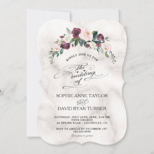 Burgundy Blush Elfenbeinblume Marmorhochzeit Einladung